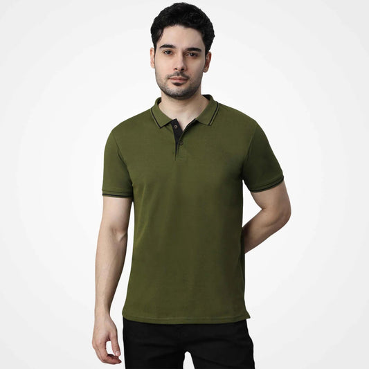 Tistry Men's Premium Olive Green Polo T-Shirt | Cotton Blend | Regular Fit | Half Sleeve Casual Polo Tee