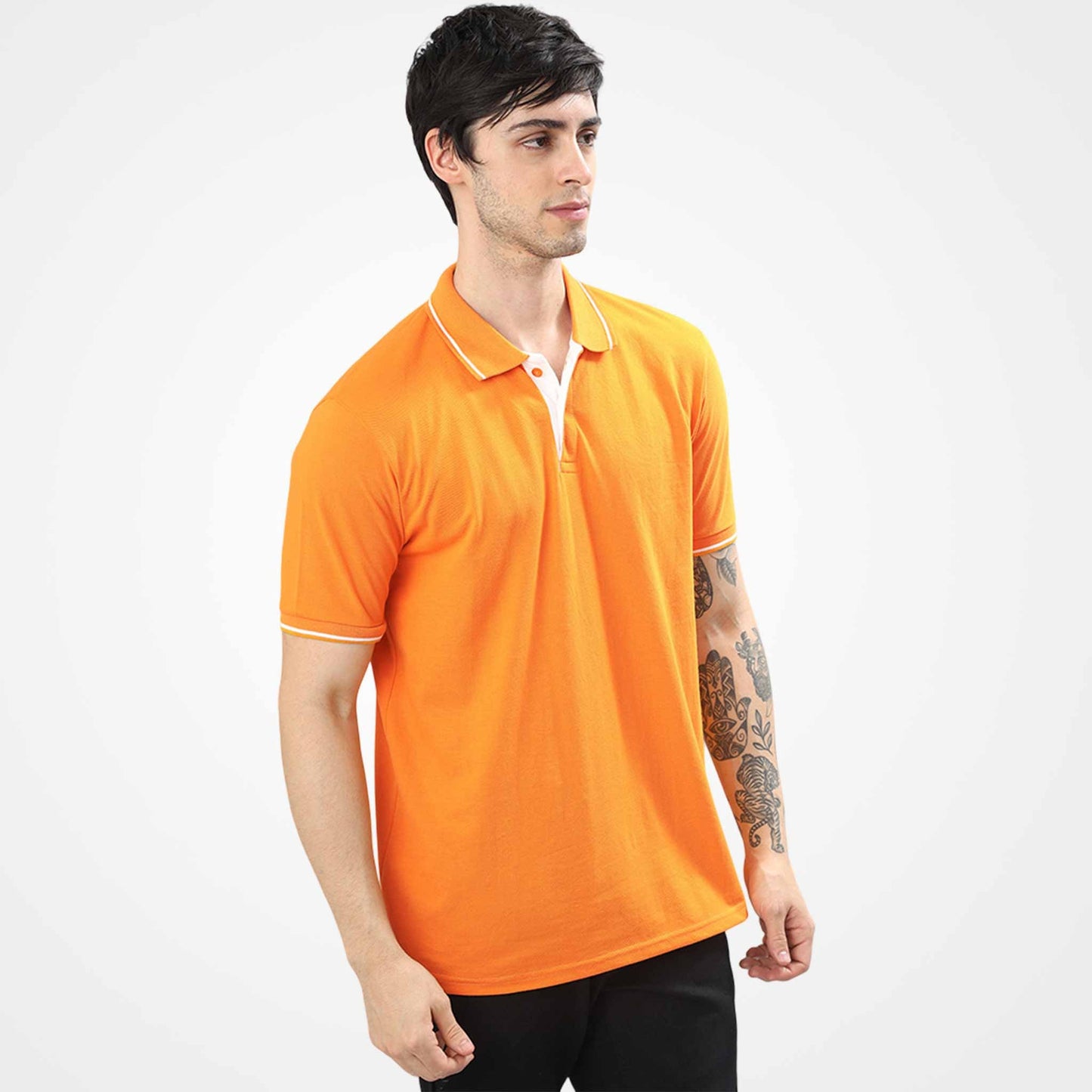 Tistry Men's Premium Mustard Orange Polo T-Shirt | Cotton Blend | Regular Fit | Half Sleeve Casual Polo Tee