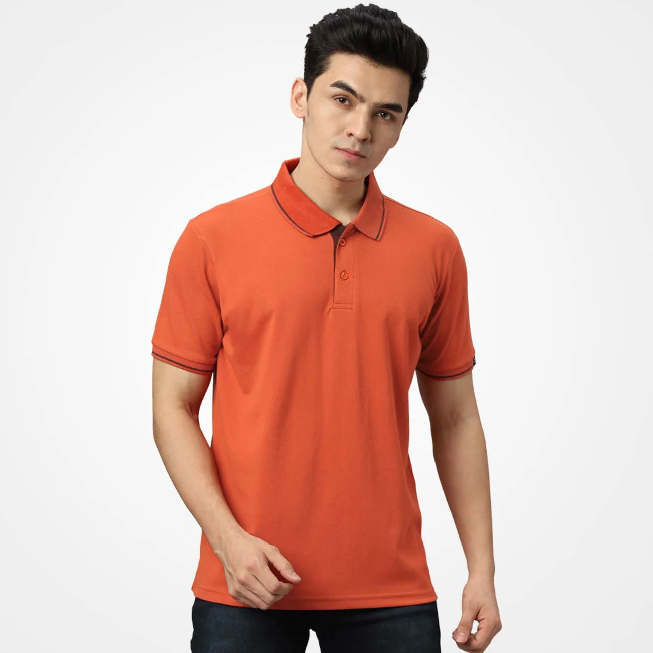 Tistry Men's Premium Rust Orange Polo T-Shirt | Cotton Blend | Regular Fit | Half Sleeve Casual Polo Tee
