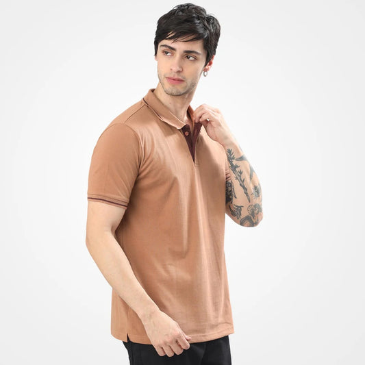 Tistry Men's Premium Mocha Brown Polo T-Shirt | Cotton Blend | Regular Fit | Half Sleeve Casual Polo Tee