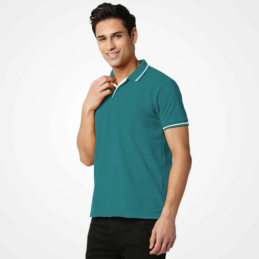 Tistry Men's Premium Teal Blue Polo T-Shirt | Cotton Blend | Regular Fit | Half Sleeve Casual Polo Tee